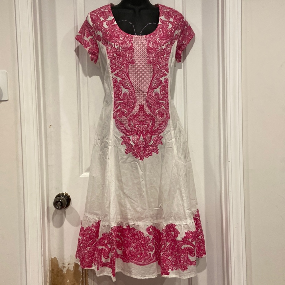 Studio EY white midi dress with pink floral print